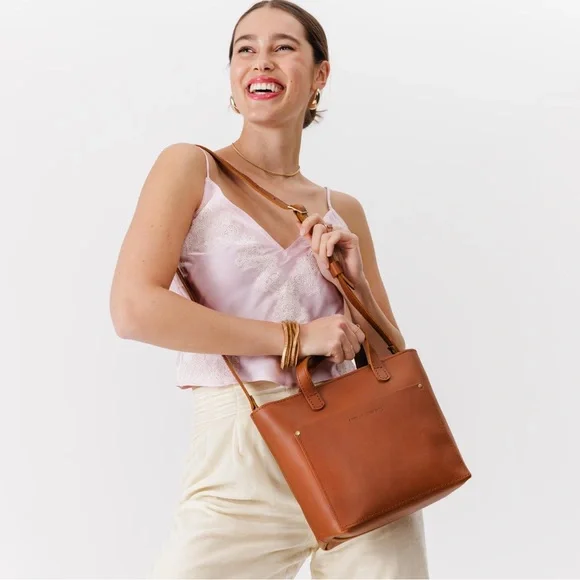 Portland Leather Tan Leather Tote with Removable Strap - Picture 2 of 13